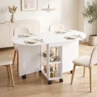 Folding Dining Table, Drop Leaf, 2 Shelves, 120cm, White