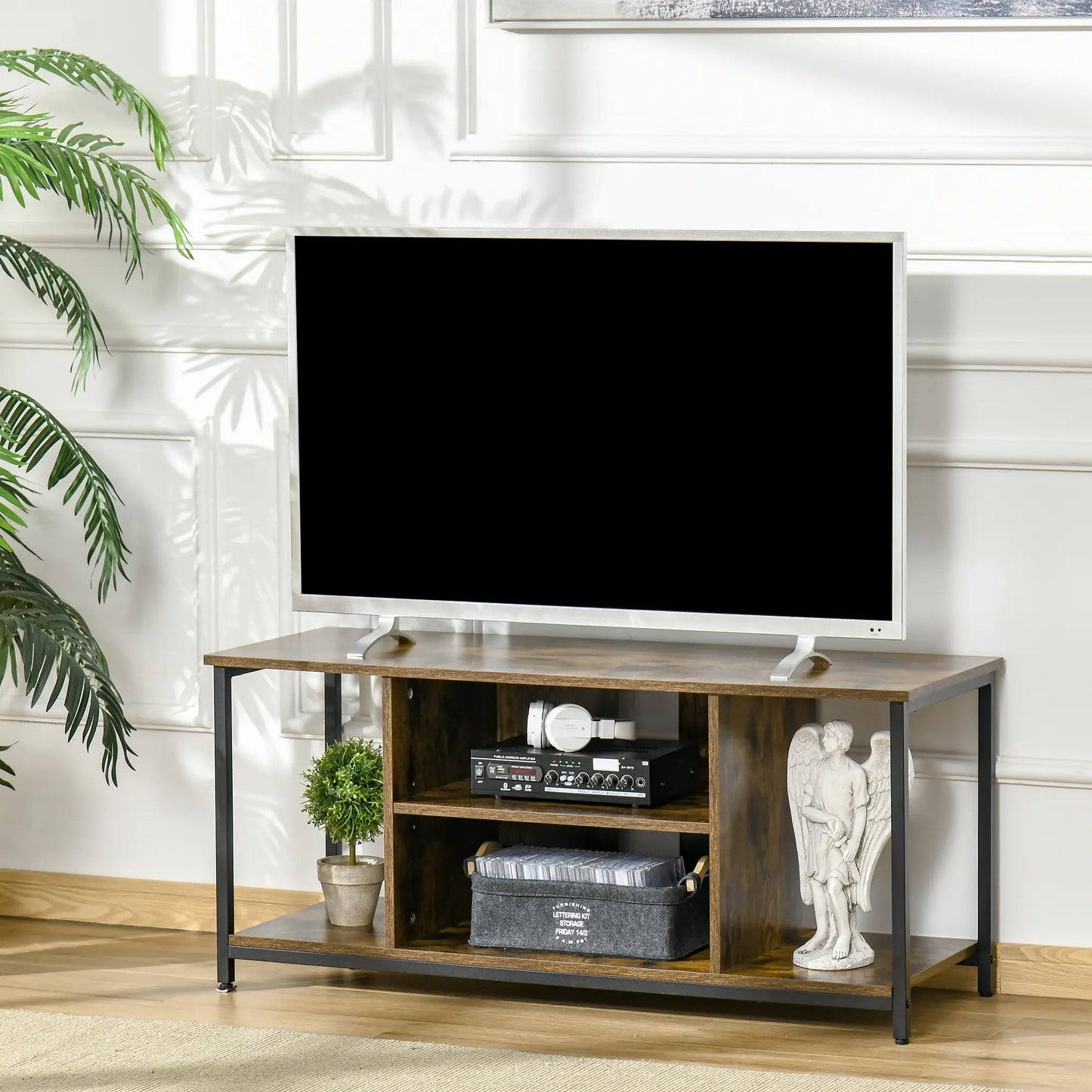 TV Stand for 55 Inch TVs, Open Shelf Console, Rustic Brown TV Stands at Gallery Canada