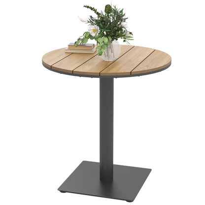 28" Round Outdoor Side Table, Slatted Design, Weather Resistant, Natural Patio Side Tables Natural at Gallery Canada