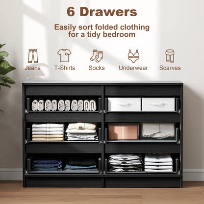 Wide 6 Drawer Dresser, Modern Clothes Storage Organizer, Black Storage Cabinets at Gallery Canada