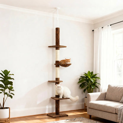 8.5ft Cat Tree 5-Tier Kitty Activity Center With Scratching Post, Leopard Print