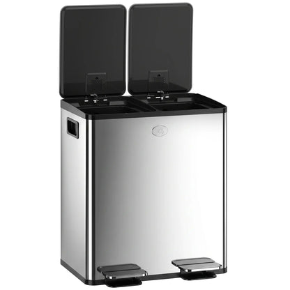 Dual Garbage Bin, Soft Close Trash Can, 2 x 20 Liter, Silver Household Supplies Silver at Gallery Canada