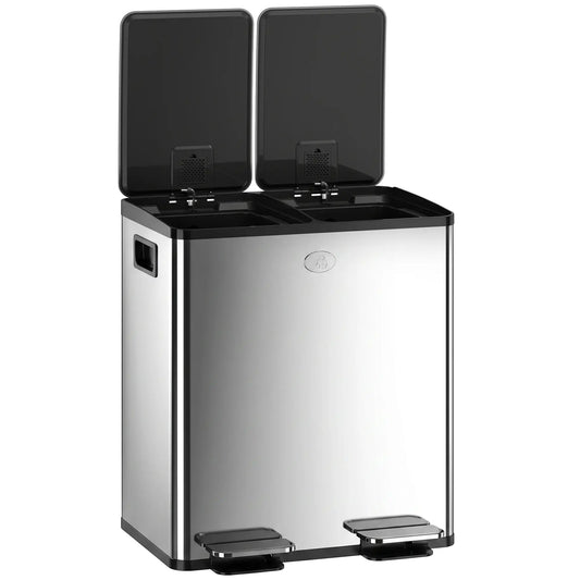 Dual Garbage Bin, Soft Close Trash Can, 2 x 20 Liter, Silver Household Supplies Silver at Gallery Canada