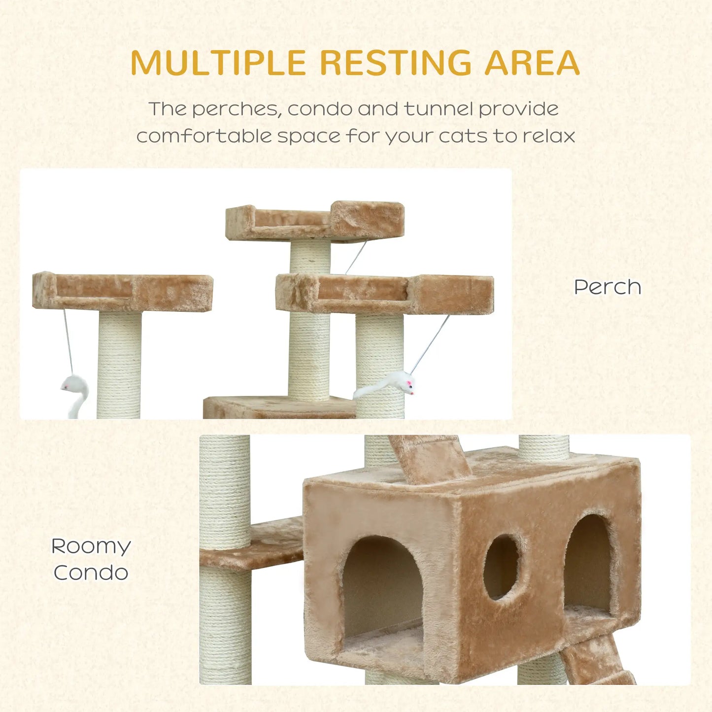 71-Inch Cat Tree, Pet Tower with Scratch Post, Condo, Beige Cat Towers at Gallery Canada