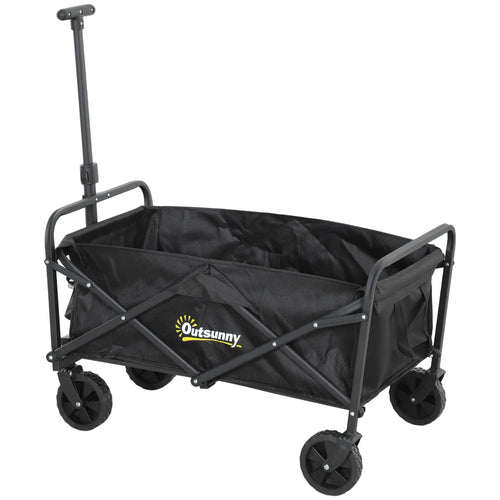 Collapsible Folding Garden Cart, Heavy Duty, Universal Wheels, Adjustable Handle, Black