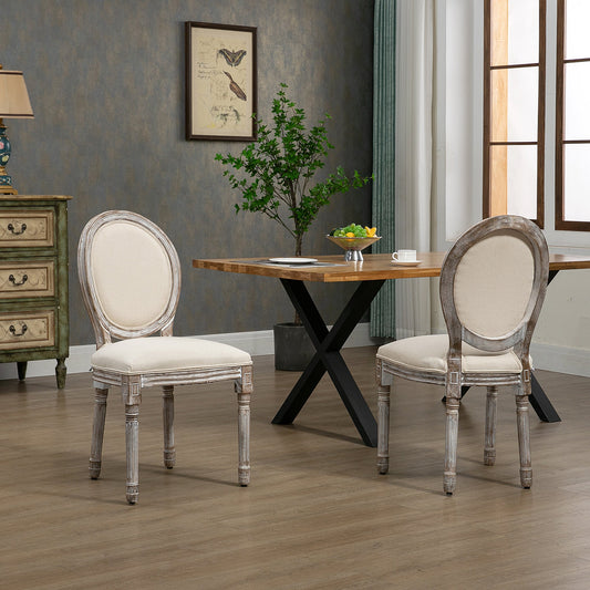 Dining Chairs Set of 2, French Style Linen Fabric Upholstered Kitchen Chairs with Backs and Wood Legs for Dining Room, Cream White - Gallery Canada