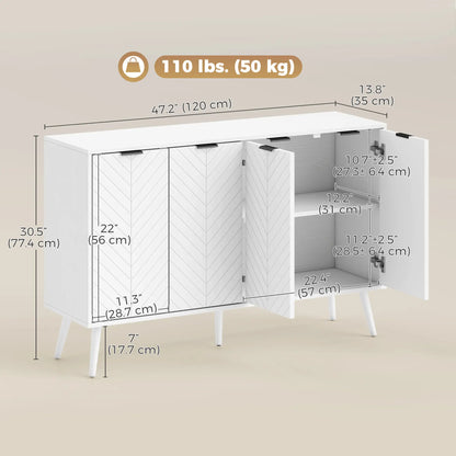 Modern Sideboard and Buffet, Dining Room Cabinet with Adjustable Shelves and 4 Doors, White