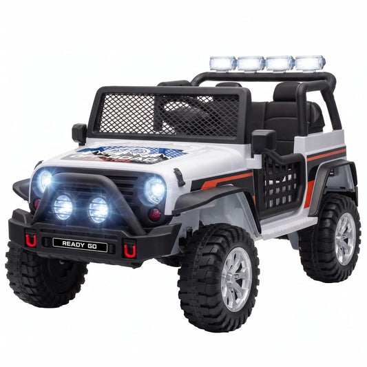 12V 2-Seater Ride on Truck Car, White Electric Toy Cars White at Gallery Canada