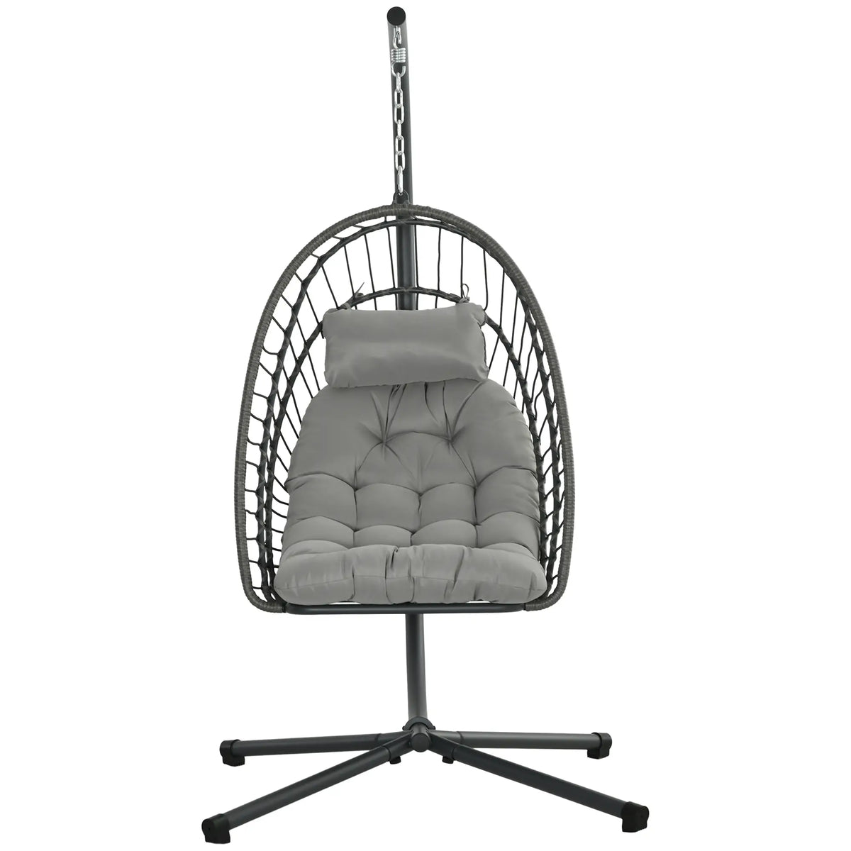 Hanging Egg Chair With Stand, Foldable Wicker Rattan Swing, Light Grey Patio Swings with Stand Light Grey at Gallery Canada