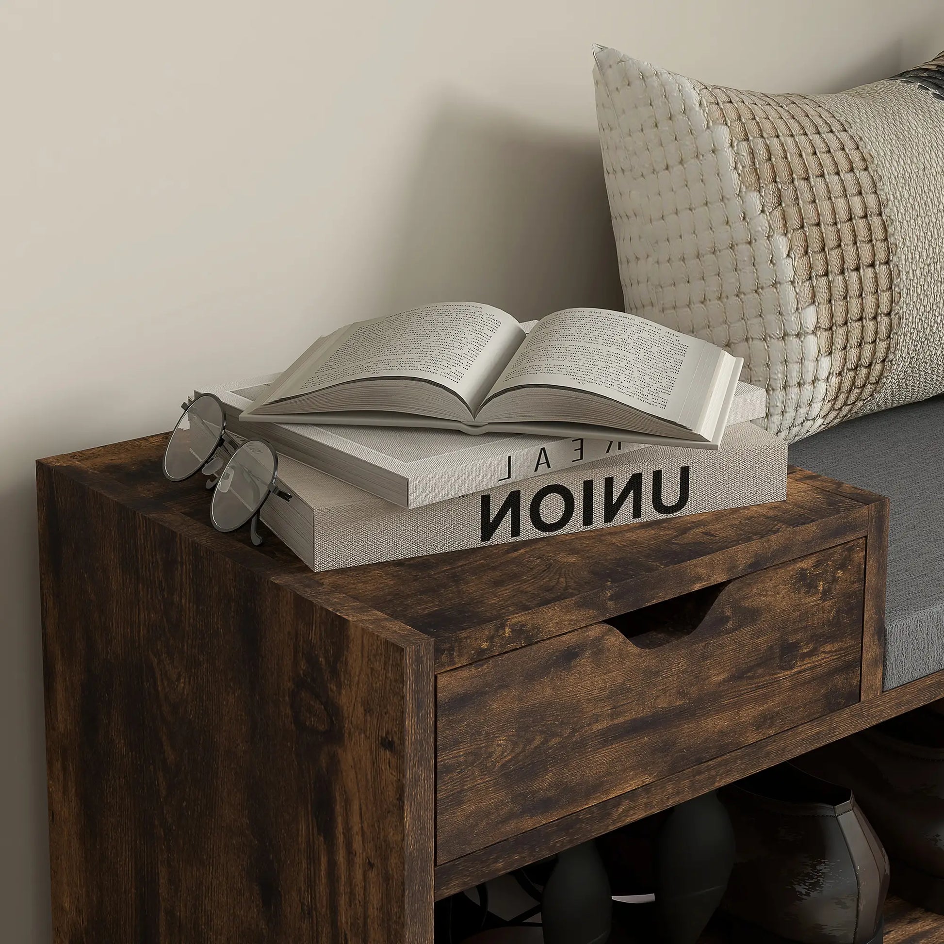 Upholstered Shoe Storage Bench, Seat, Drawer, 3 Shelves, Brown Shoe Storage Cabinets & Racks at Gallery Canada