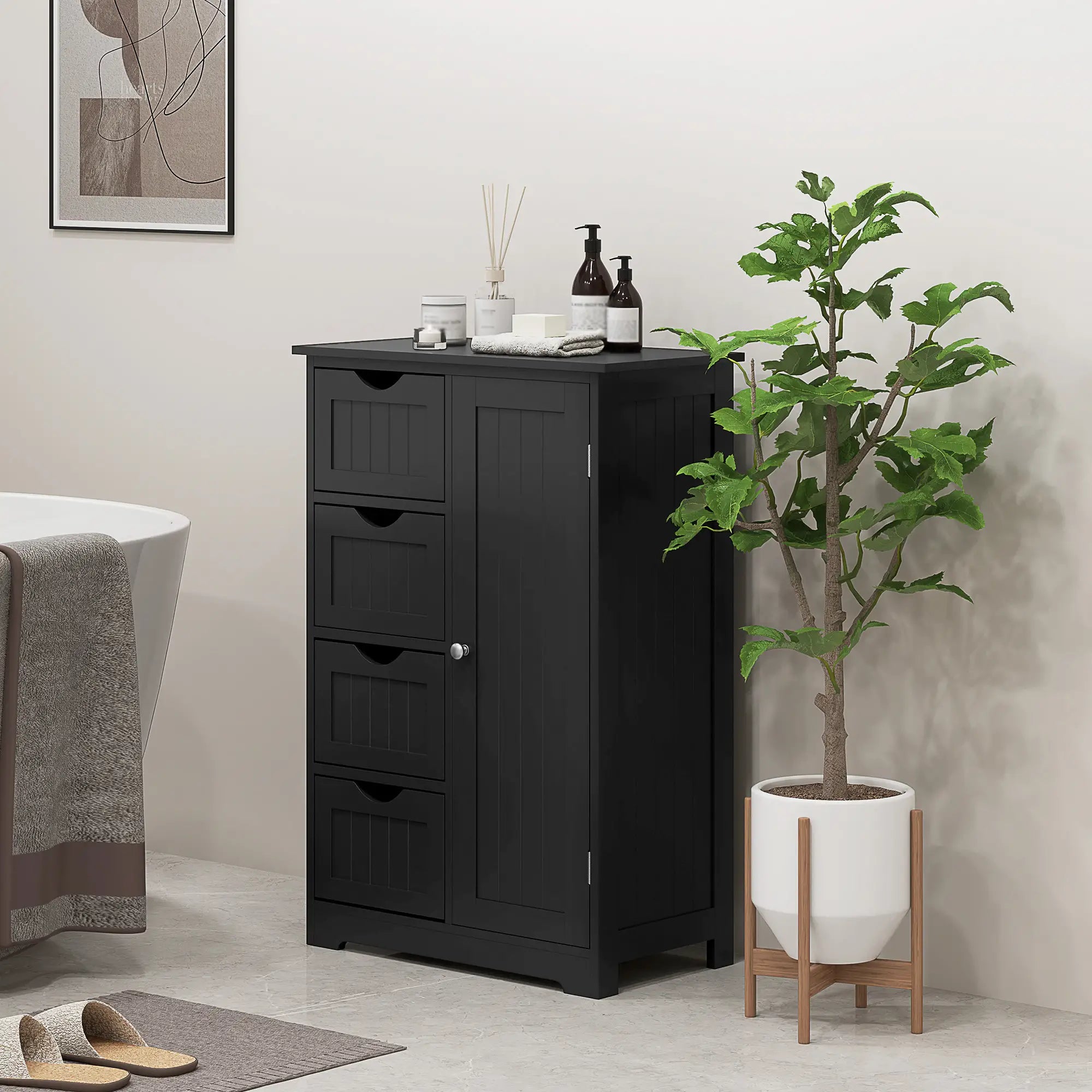 Bathroom Storage Cabinet, Adjustable Shelf, 4 Drawers, Black Bathroom Cabinets at Gallery Canada