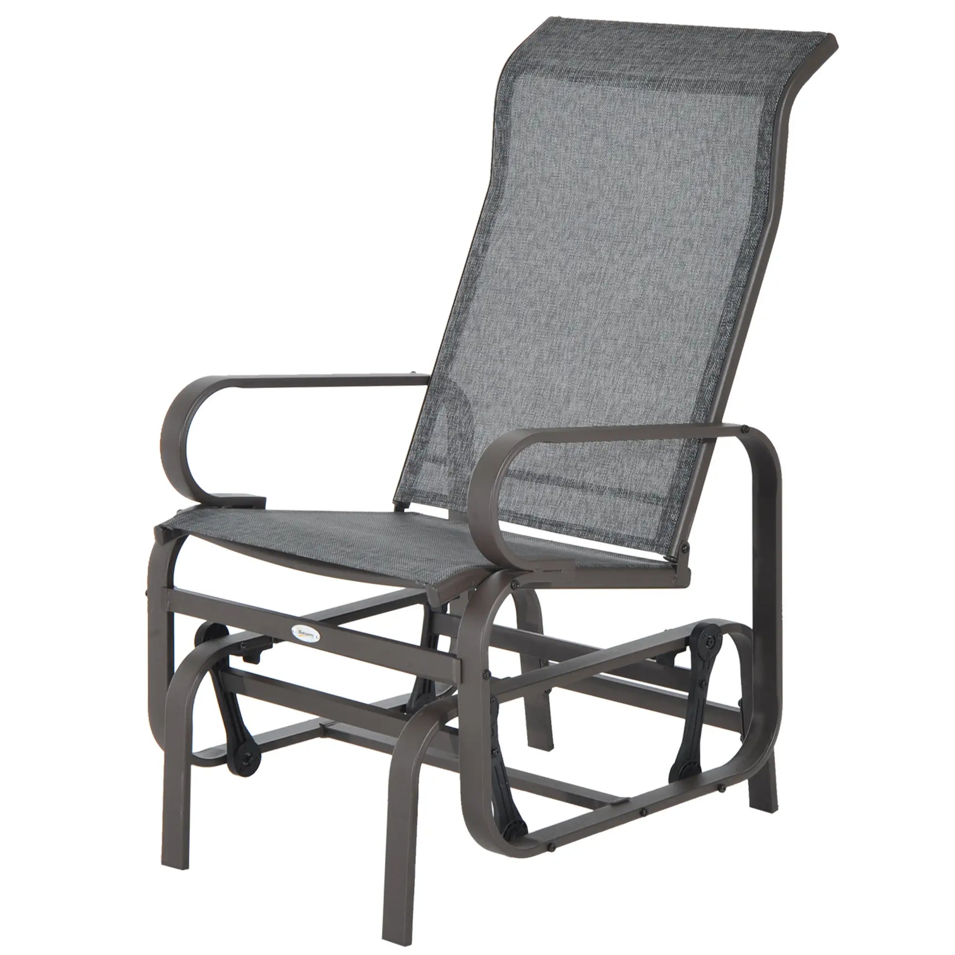 Patio Glider with Breathable Mesh, Outdoor Rocking Chair, Brown Grey Outdoor Gliders at Gallery Canada