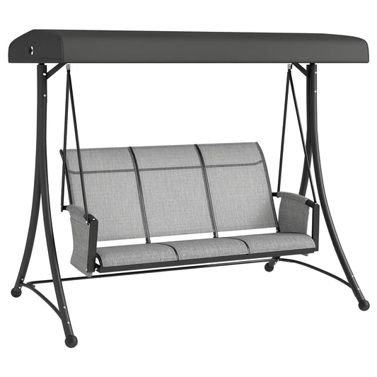 3 Person Porch Swing, Adjustable Canopy, Mixed Grey, Grey Porch Swings with Canopy Black, Mixed Grey at Gallery Canada