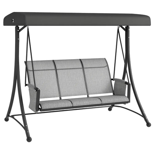 3 Person Porch Swing, Adjustable Canopy, Mixed Grey, Grey