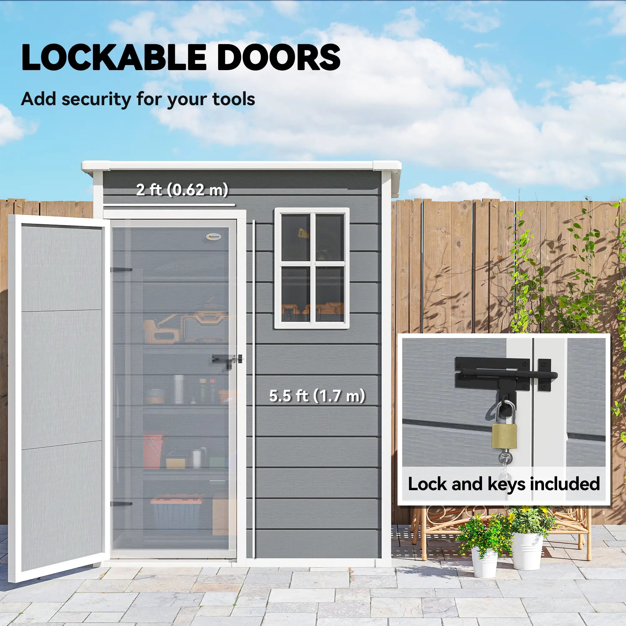5 x 3FT Garden Shed, Outdoor Storage with Lockable Door, Window, Vent, Grey Sheds at Gallery Canada