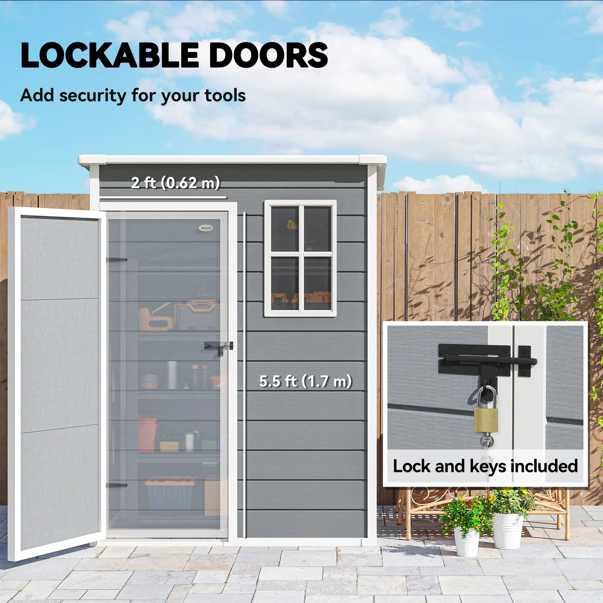 5 x 3FT Garden Shed, Outdoor Storage with Lockable Door, Window, Vent, Grey Sheds at Gallery Canada
