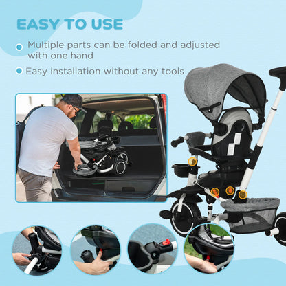 6-in-1 Toddler Tricycle, Adjustable Seat, Push Handle, Grey Tricycles for Kids at Gallery Canada