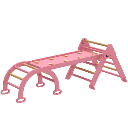 7-in-1 Pikler Triangle Set, Foldable Wooden Climbing Toys, Pink Kids Gym & Playmats Pink at Gallery Canada