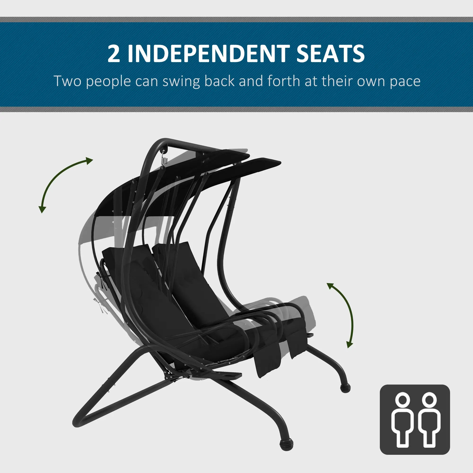2-Seater Outdoor Porch Swing with Canopy, Black Porch Swings with Canopy at Gallery Canada