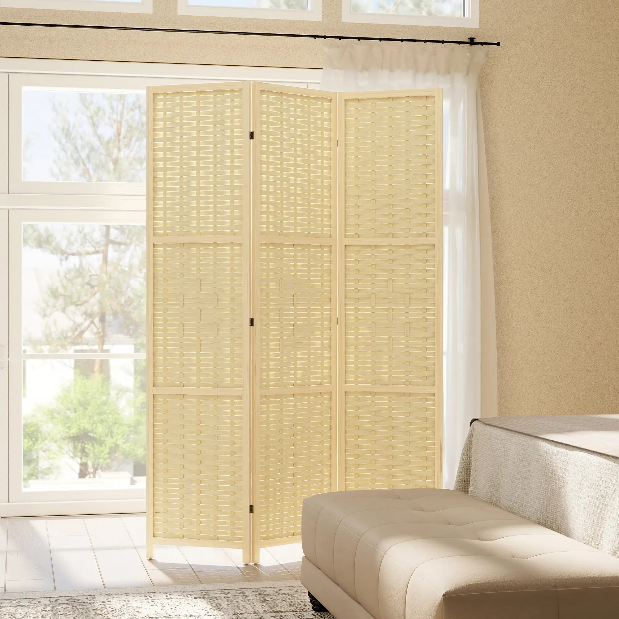 3-Panel Room Divider, 5.6 FT Freestanding Folding Privacy Screen, Natural Wood Room Dividers at Gallery Canada