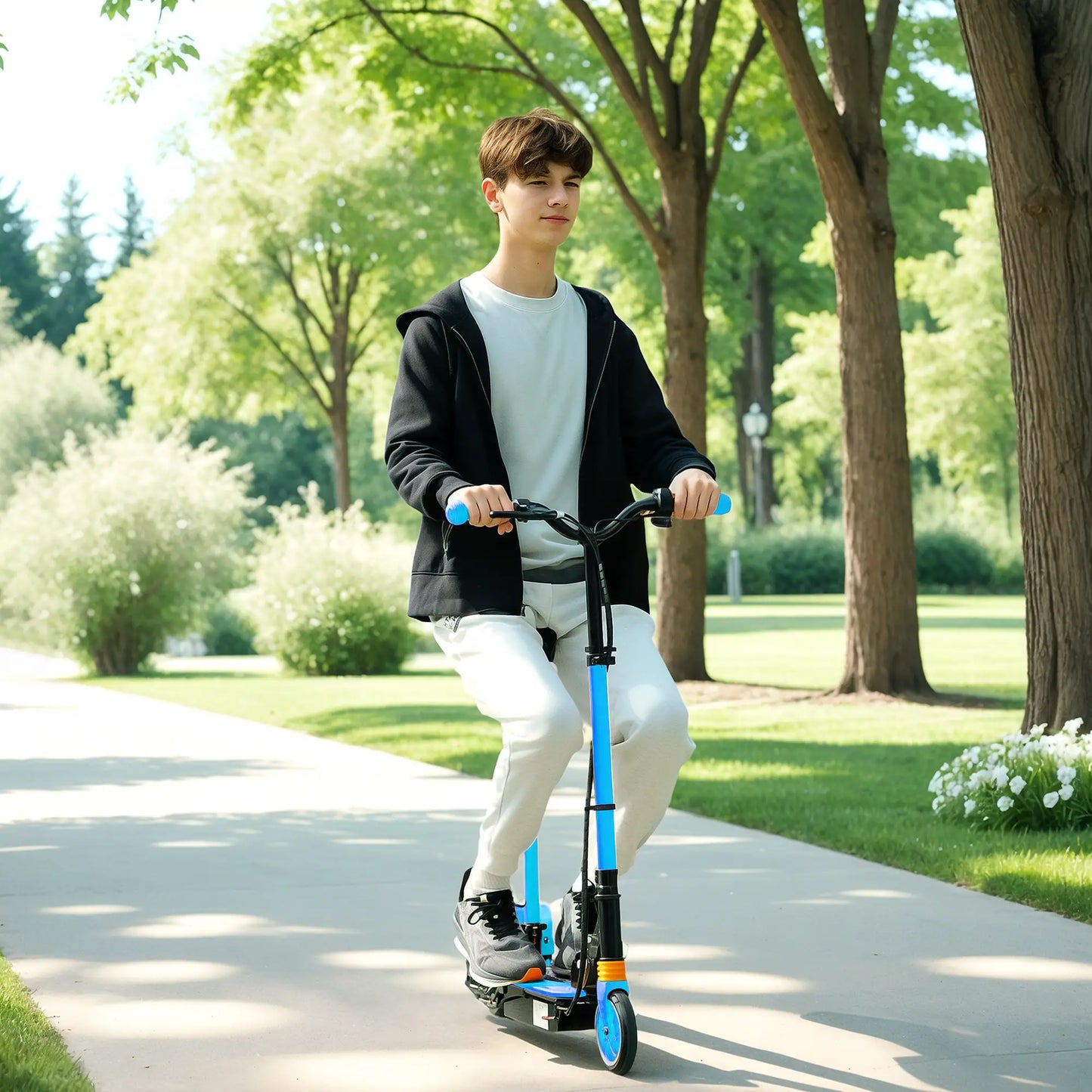 Foldable Electric Scooter for Kids, Seat, 2 Heights, 6km Range, 12km/h, Blue Scooters at Gallery Canada
