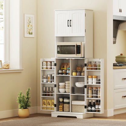 71.5" Tall Pantry Cabinet, Farmhouse Kitchen Storage, Adjustable Shelves, White Kitchen Pantry Cabinets at Gallery Canada