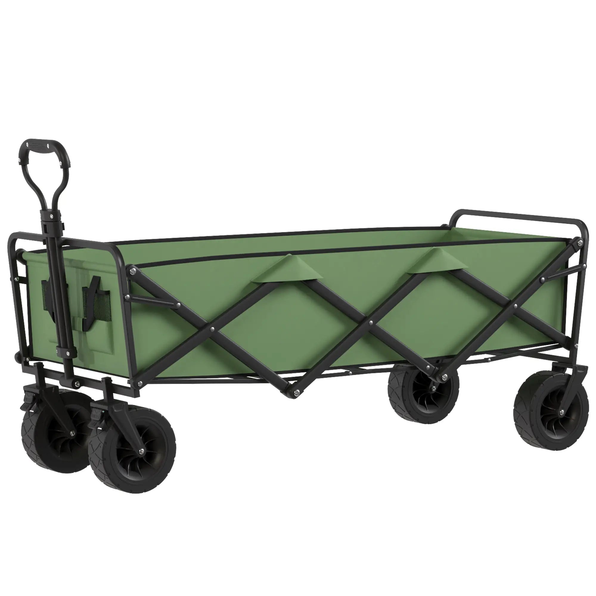 130L Folding Garden Cart, Heavy-Duty Collapsible Wagon With Wheels And Brakes, Green Folding Garden Carts Green, Black at Gallery Canada