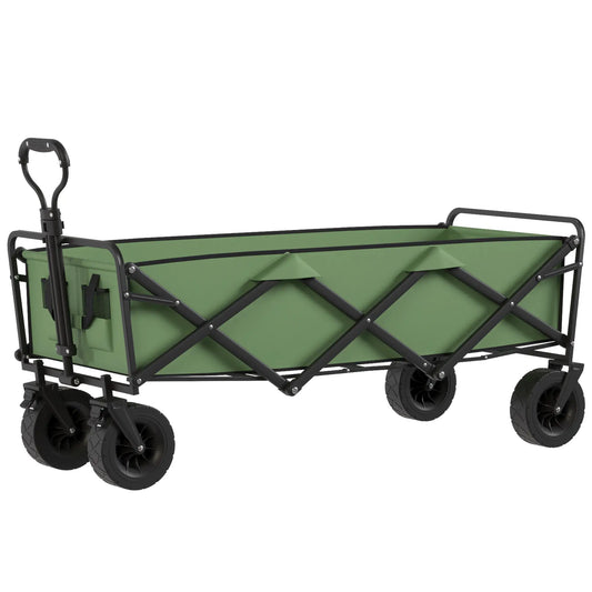 130L Folding Garden Cart, Heavy-Duty Collapsible Wagon With Wheels And Brakes, Green Folding Garden Carts Green, Black at Gallery Canada