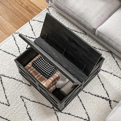 Farmhouse Coffee Table, Square Flip-Top Lid, Hidden Storage, Black Coffee Tables at Gallery Canada