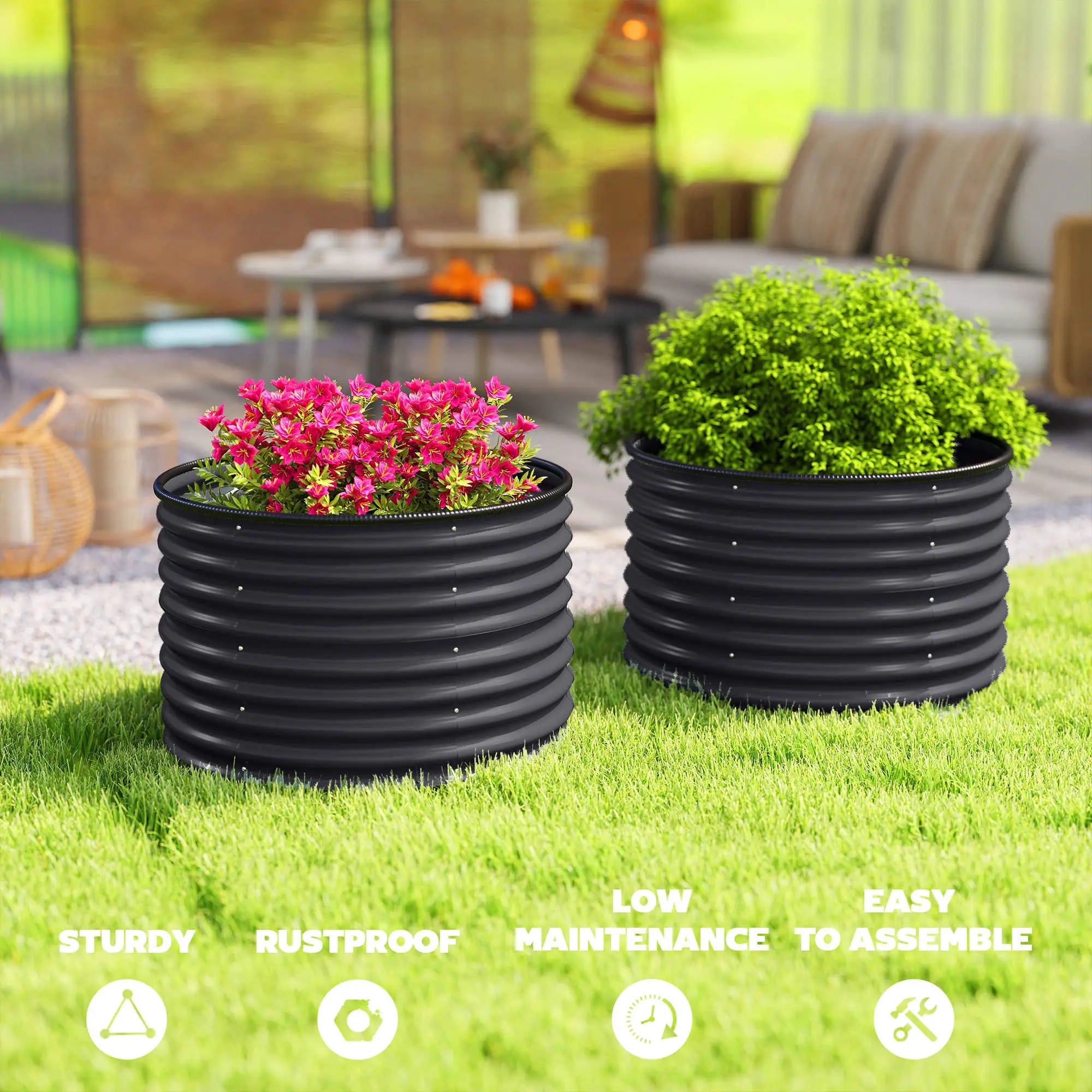 Set of 2 Raised Garden Beds, Metal Planter Box, Dark Grey Galvanized Planter Boxes at Gallery Canada