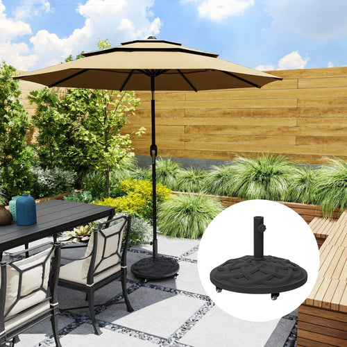 Round Patio Umbrella Base With Wheels, 44 Lbs Resin Stand, 1.3