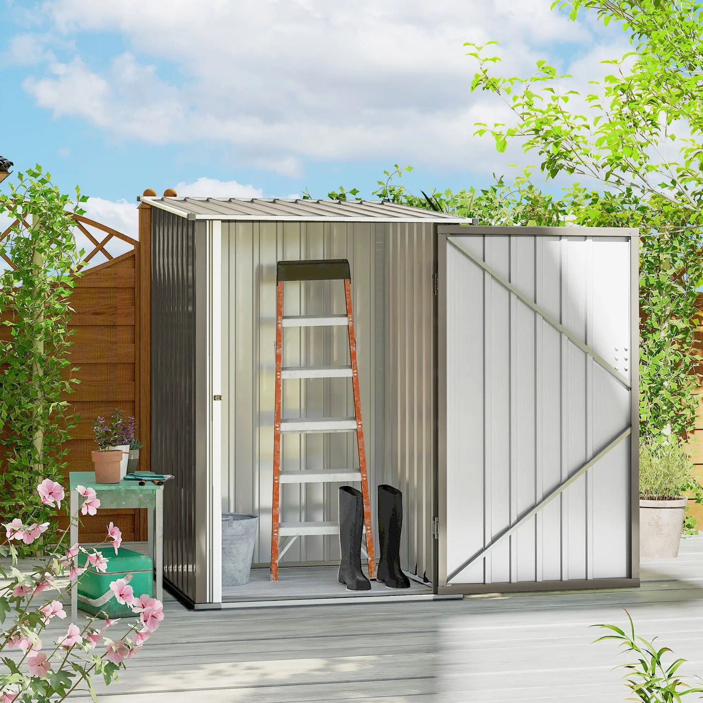 3.3' x 3.4' Outdoor Storage Shed, Galvanized Steel, Lockable Door, Brown and White Sheds at Gallery Canada