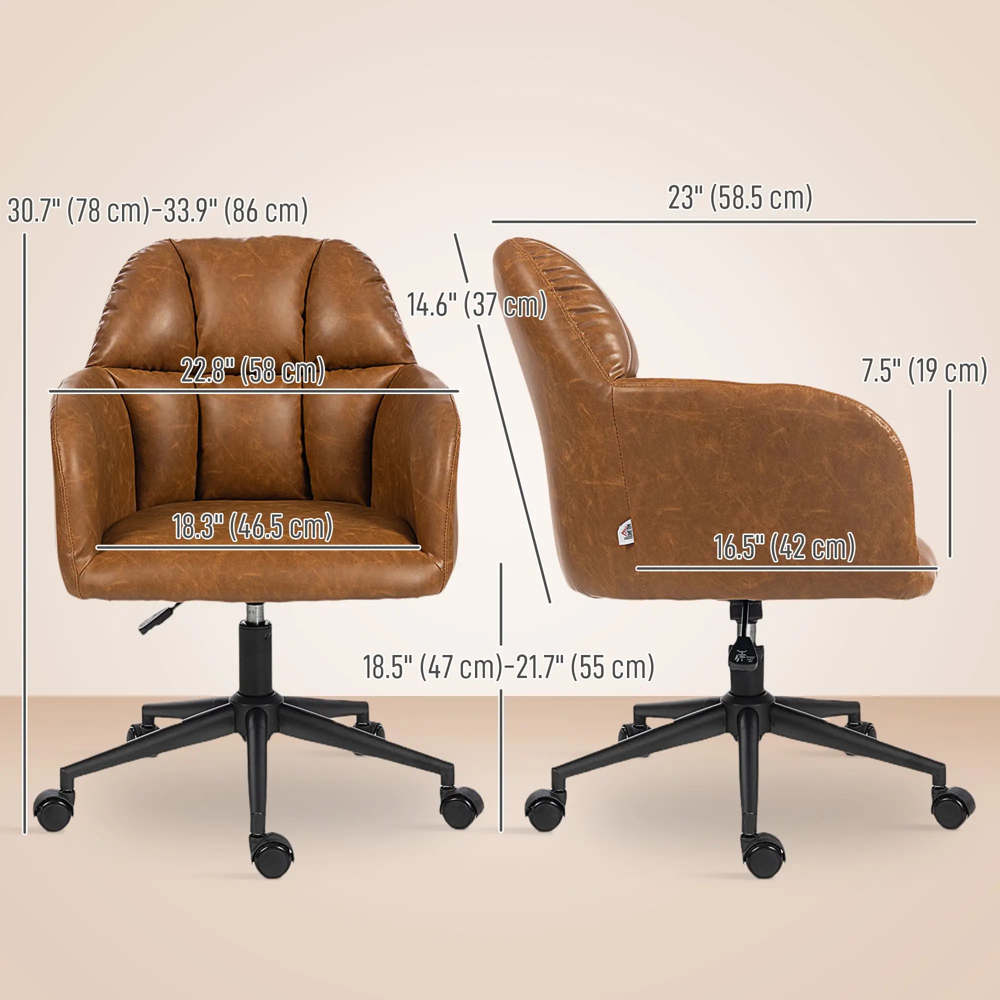 Swivel Office Chair, Faux Leather Desk Chair, Adjustable Height, Brown Task Chairs at Gallery Canada