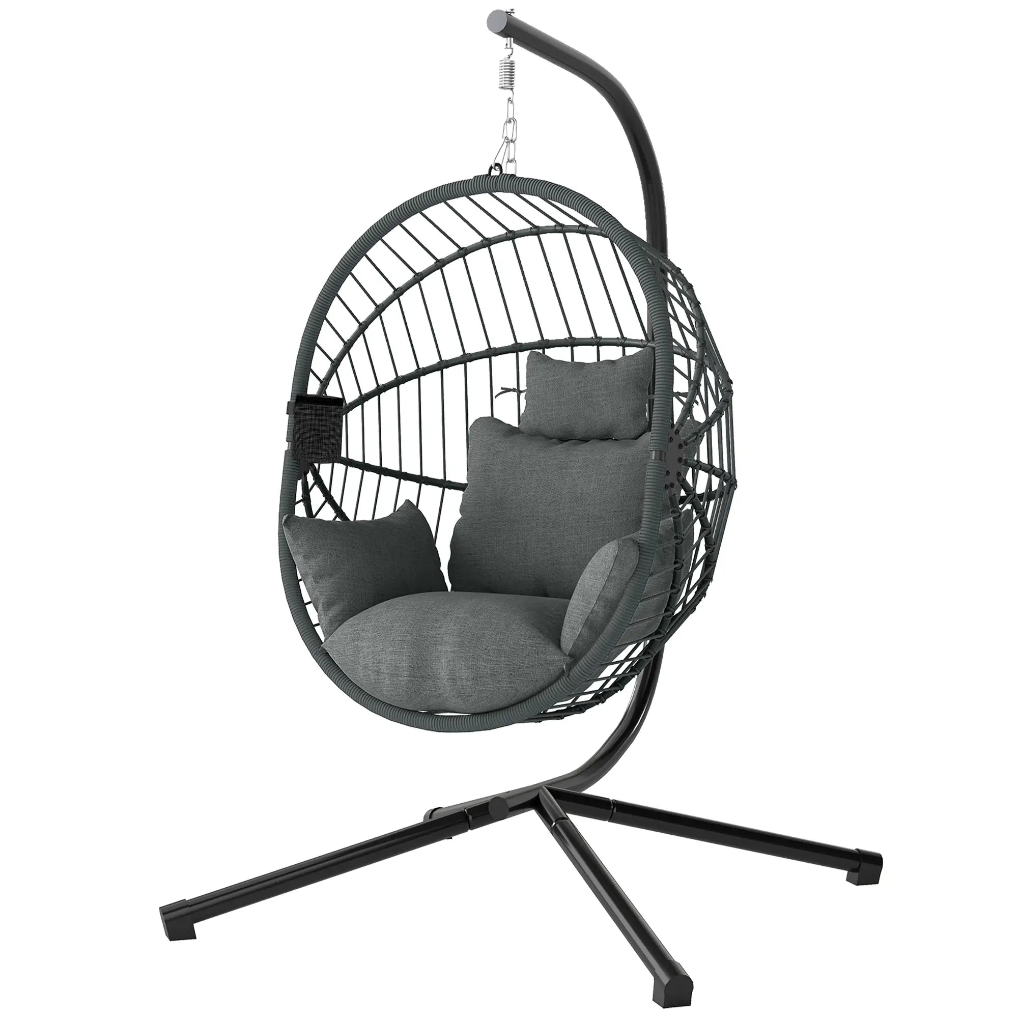 Metal Hanging Egg Chair, Full Body Padded Seat, Grey Patio Swings with Stand Grey, Black at Gallery Canada