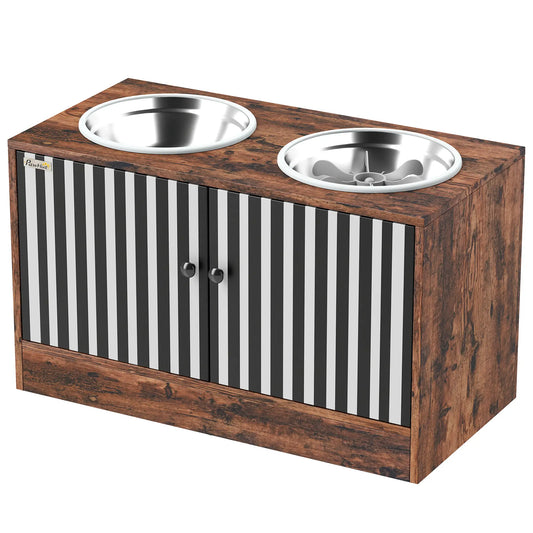 Raised Dog Bowls, Slow Feeder, 2 Stainless Steel Bowls, Rustic Brown Dog Bowls Rustic Brown at Gallery Canada