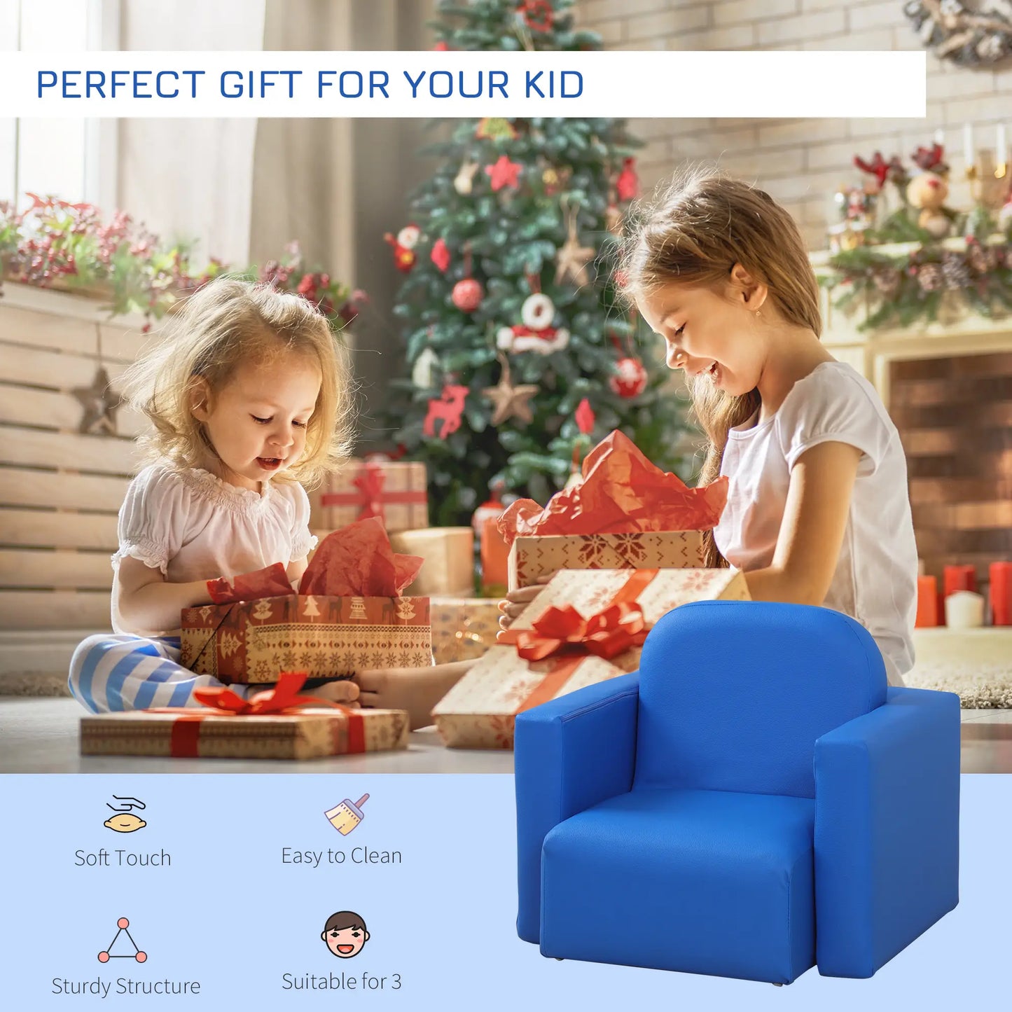 Kids Sofa, 2-in-1 Toddler Table and Chair, Armchair for 3-9 Years, Blue Kids Chairs & Seating at Gallery Canada