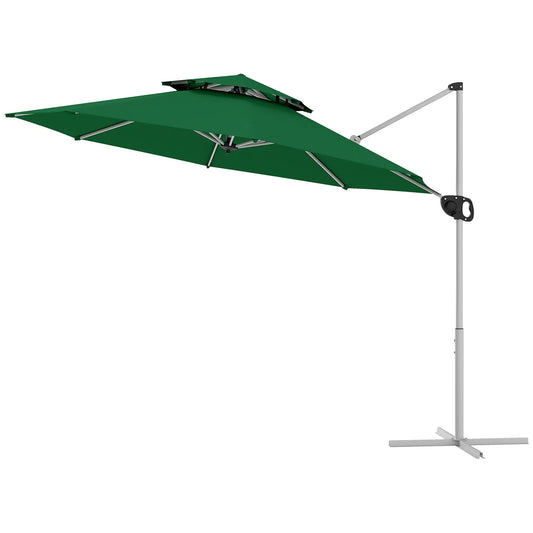 10 FT Cantilever Patio Umbrella, 360° Rotation, Adjustable Height, Dark Green Offset Cantilever Umbrellas Dark Green, White at Gallery Canada