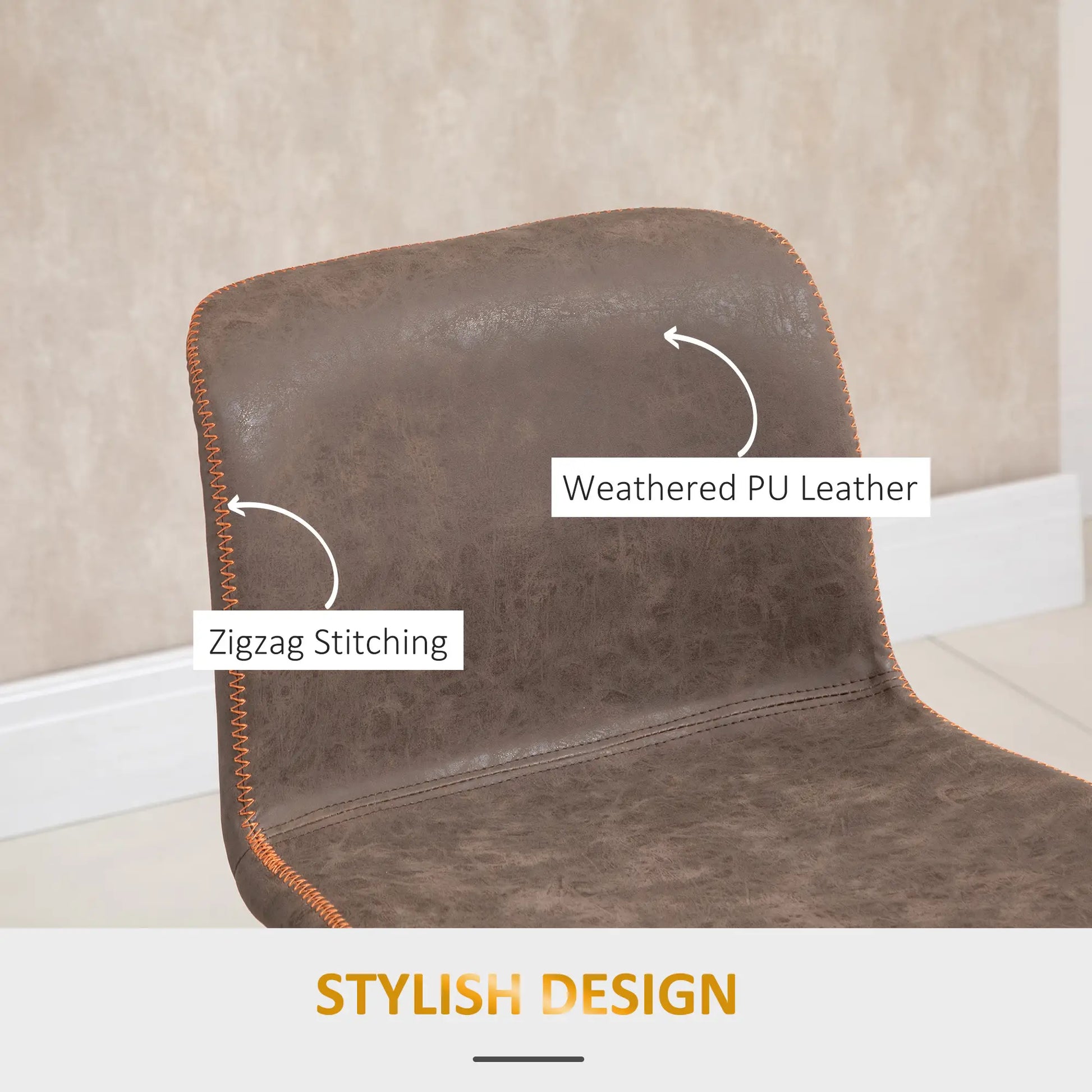 Swivel Bar Stools Set of 2, Adjustable Height, PU Leather, Brown Bar Stools at Gallery Canada