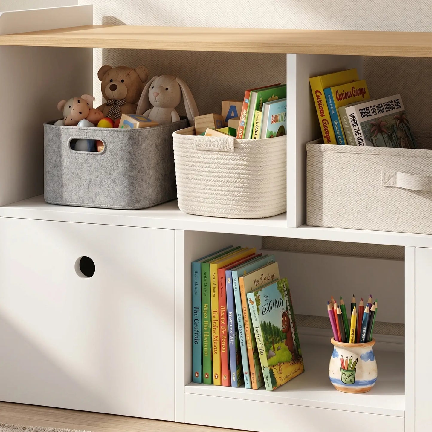 Toy Storage Organizer, 2 Drawers 3 Cubbies, White