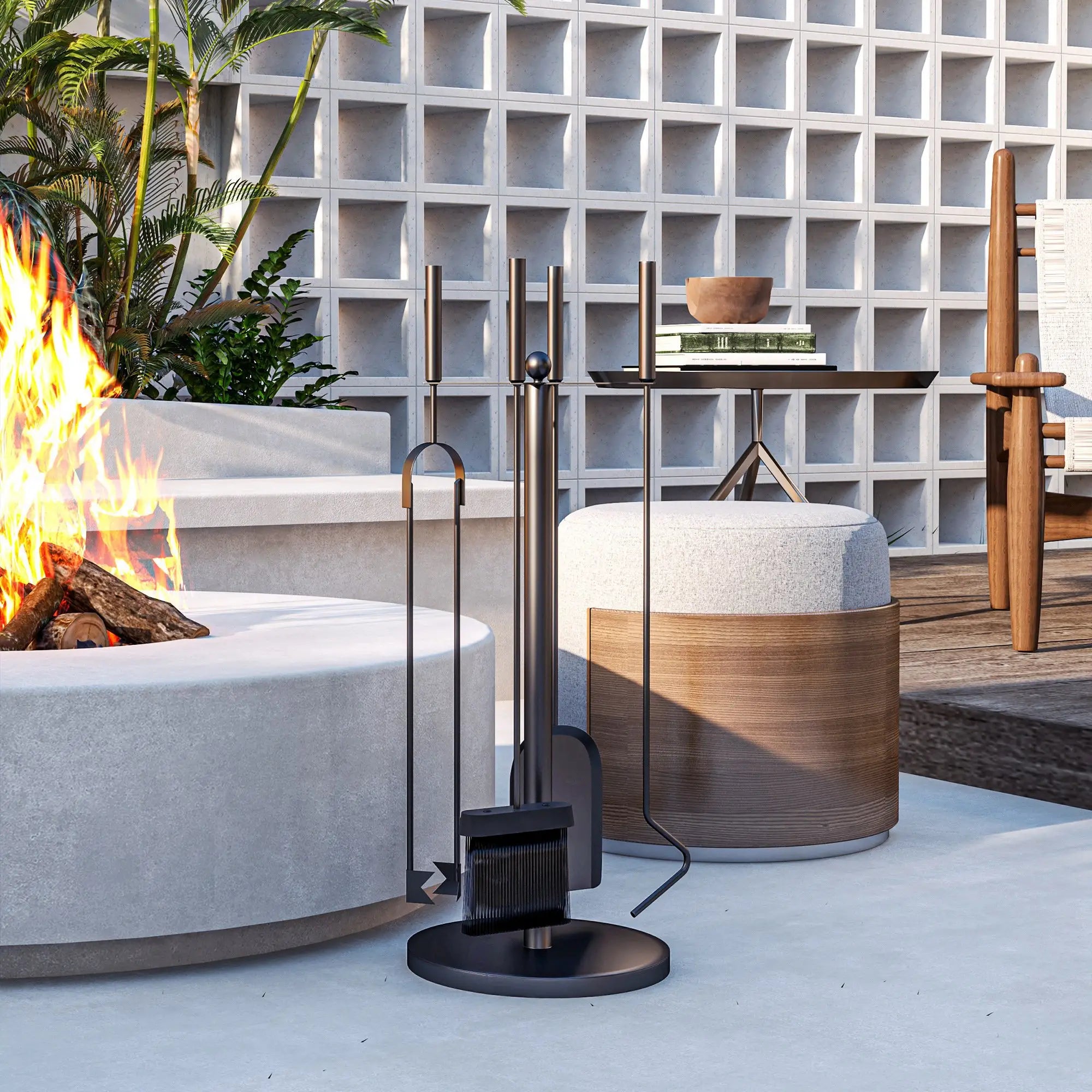 5 Piece Fireplace Tools Set with Stand, Black Fireplaces & Accessories at Gallery Canada