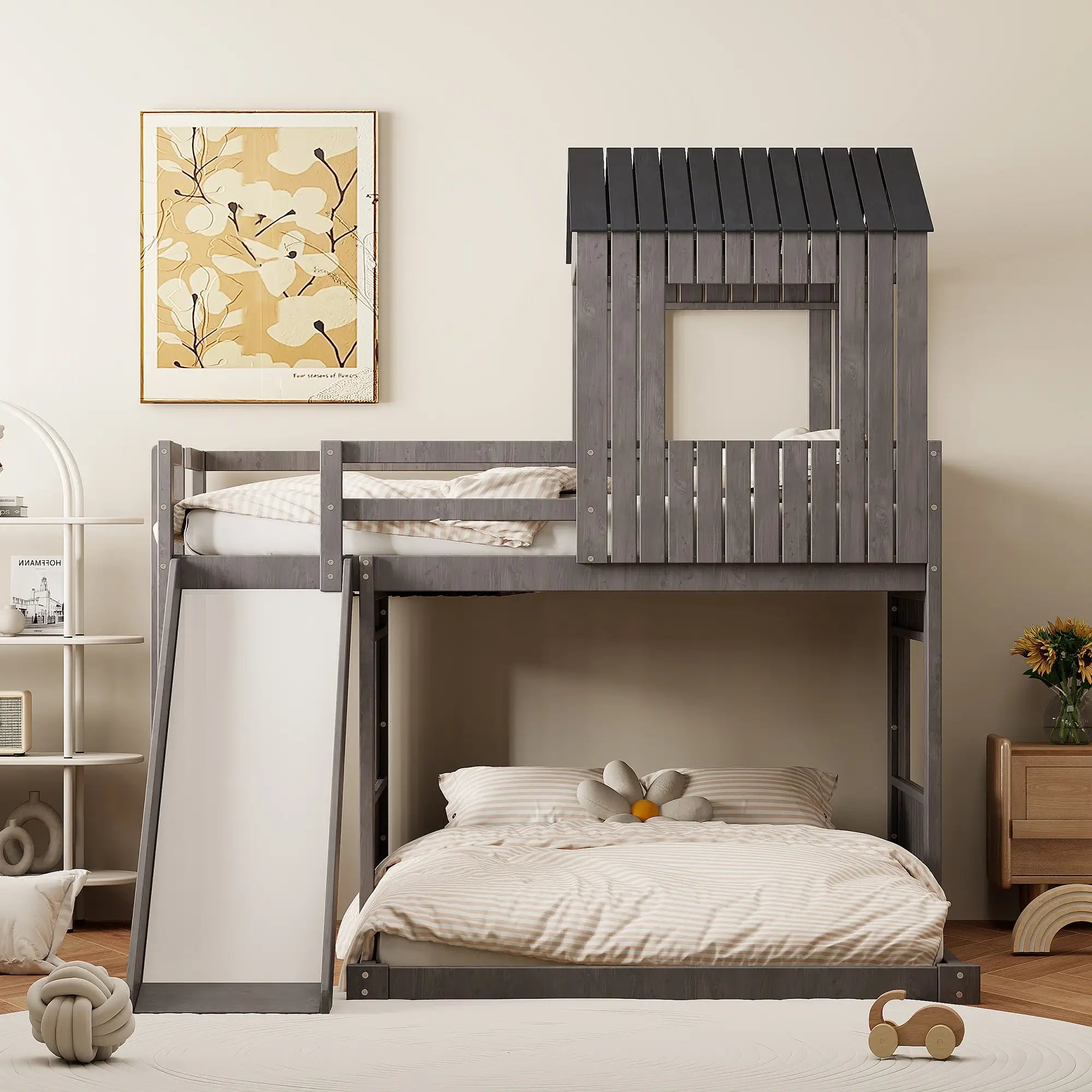 Twin Over Full Bunk Bed, Farmhouse Style, 82