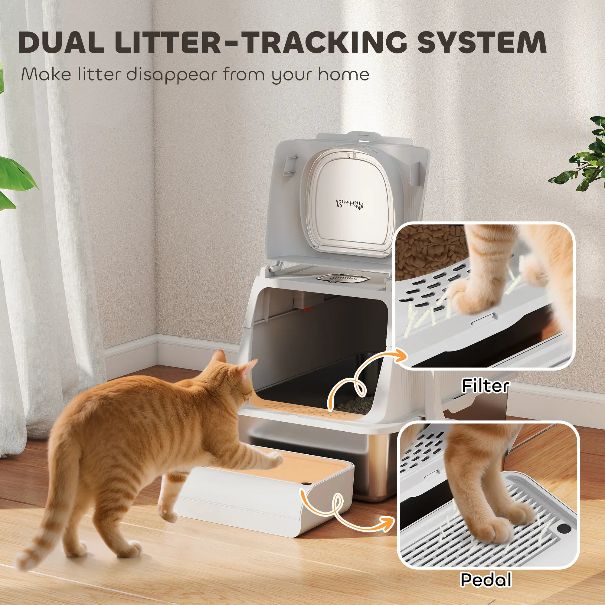 XL Stainless Steel Cat Litter Box, Flip Cover, Pedal, Deodorizer Cat Litter Box Enclosures at Gallery Canada