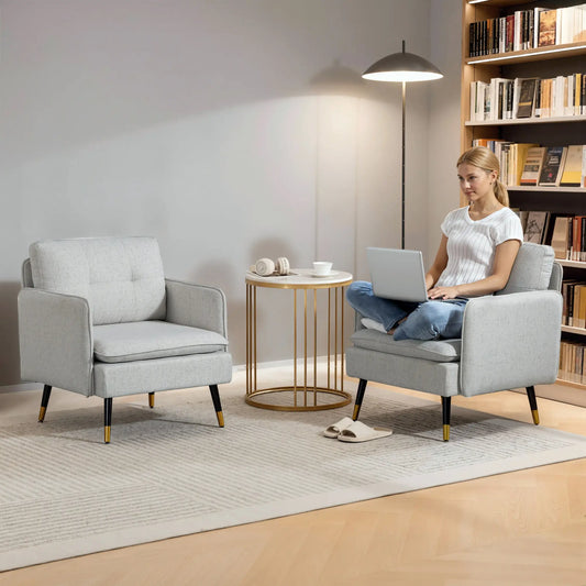 Accent Chairs Set of 2, Upholstered Armchairs, Tufted Back Cushion, Steel Legs Accent Chairs Cream at Gallery Canada