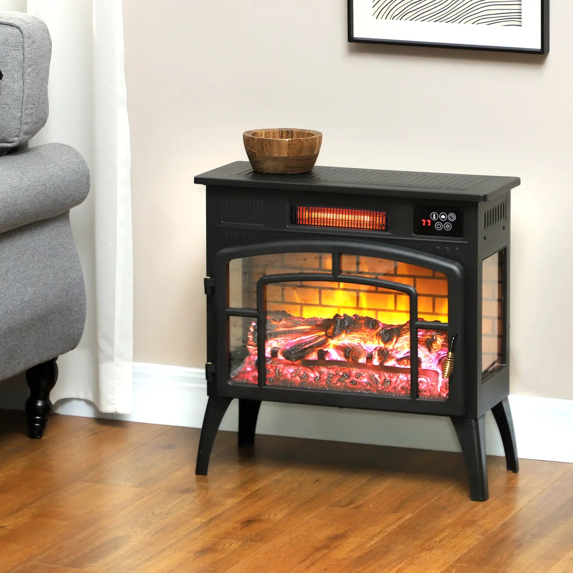 Electric Fireplace Stove, Infrared Heater, Realistic Flame, Adjustable, 1500W, Black Electric Fireplaces at Gallery Canada