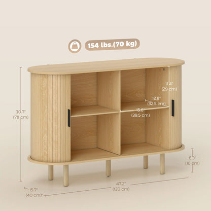47" Buffet Cabinet, Fluted Sideboard with Sliding Doors, Oak, Oak Storage Cabinets at Gallery Canada