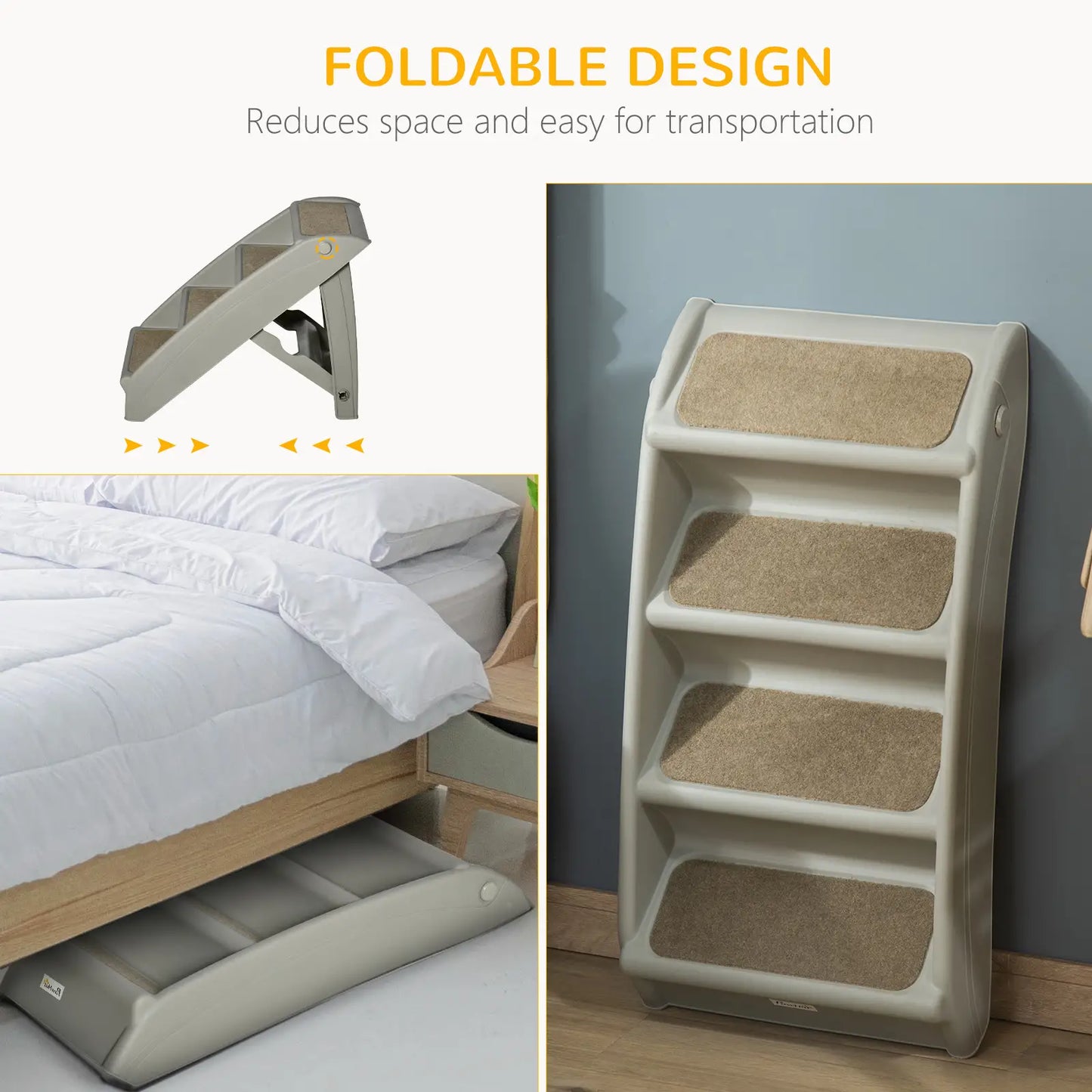 4-Level Portable Dog Stairs, Foldable Steps for Small Dogs, Lightweight, Grey Dog Stairs at Gallery Canada