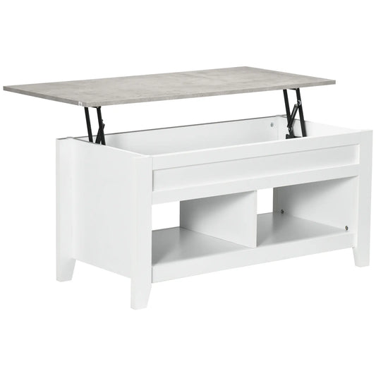 Lift Top Coffee Table With Hidden Storage And Shelves, White Coffee Tables White at Gallery Canada