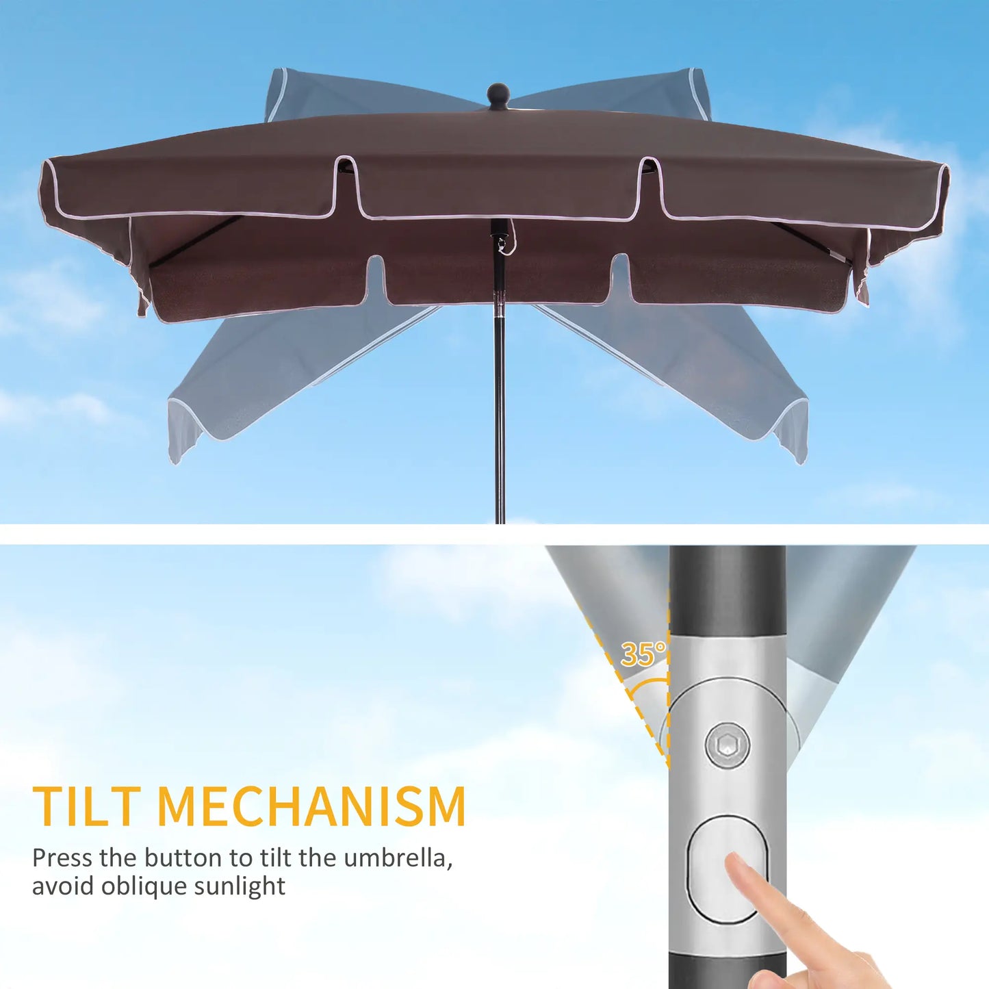 6.5x4ft Rectangle Patio Umbrella, Aluminum Tilt Adjustable, Garden Parasol Sun Umbrellas at Gallery Canada
