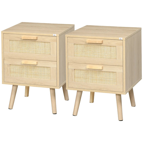 Boho Nightstand Set of 2, Side Table with 2 Drawers, Living Room, Bedroom