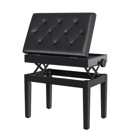 Adjustable Piano Bench, Storage, Soft PU Leather Padded, Black Piano Benches Black at Gallery Canada